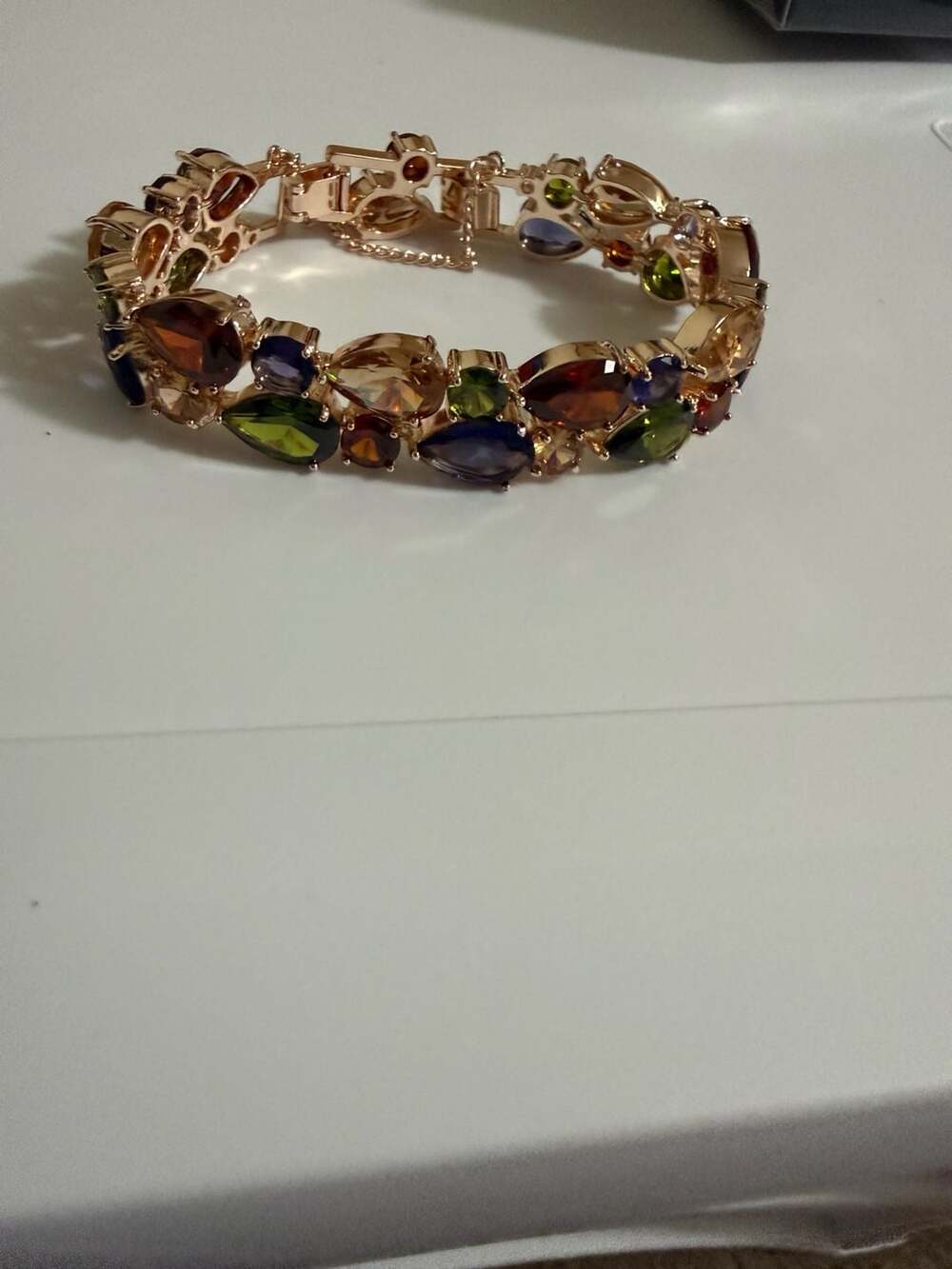 Rose Gold Plated Multicolor Crystal Pear-Cut Stones Tennis Bracelet with Safety